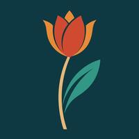 a flower with leaves and a stem on a dark background vector