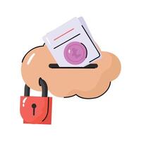 Creatively designed hand drawn icon of cloud security vector
