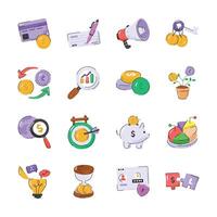 Get a glimpse of hand drawn set depicting business and trading icons vector