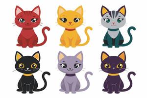six different colored cats on a white background. vector