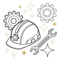 a helmet and wrench are included in this coloring page vector