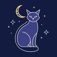 a cat with a moon and stars on a blue background vector