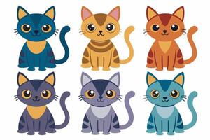 six different colored cats are shown in different poses vector