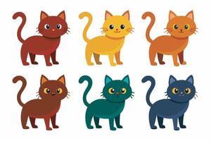 six different colored cats on a white background vector