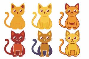 six different colored cats are shown in different pose vector