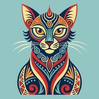 a colorful cat with tribal patterns on its face vector