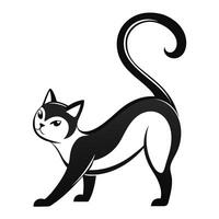 a black and white cat with a tail vector