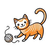 a cartoon cat playing with a ball of yarn. vector