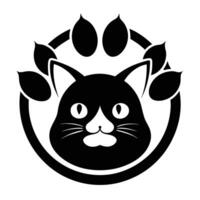 a black and white cat head with paw prints vector