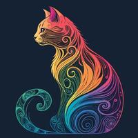 a colorful cat with swirls on its back vector