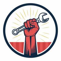 a fist holding a wrench in a circle vector