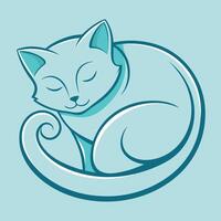 a sleeping cat is curled up on a blue background vector