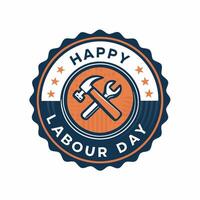 happy labour day badge with hammer and wrench vector