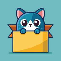 a cartoon cat in a box with a ribbon vector