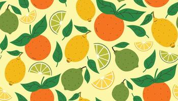 Citrus fruit seamless pattern. Summer background with oranges, lemons and limes. Modern trendy design for paper, cover, fabric. vector