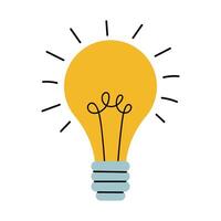 Creative idea or solution concept, bulb with rays shining. Cartoon bulb in flat style. Symbol of creativity, inspiration. vector