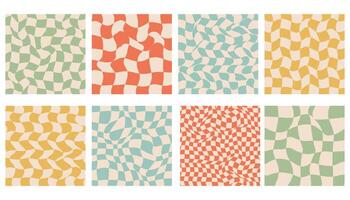 Checkered groovy square pattern collection. Abstract retro aesthetic backgrounds set. Vintage mid century art prints. Hippie 60s, 70s, 80s style. Danish pastel wall art. vector