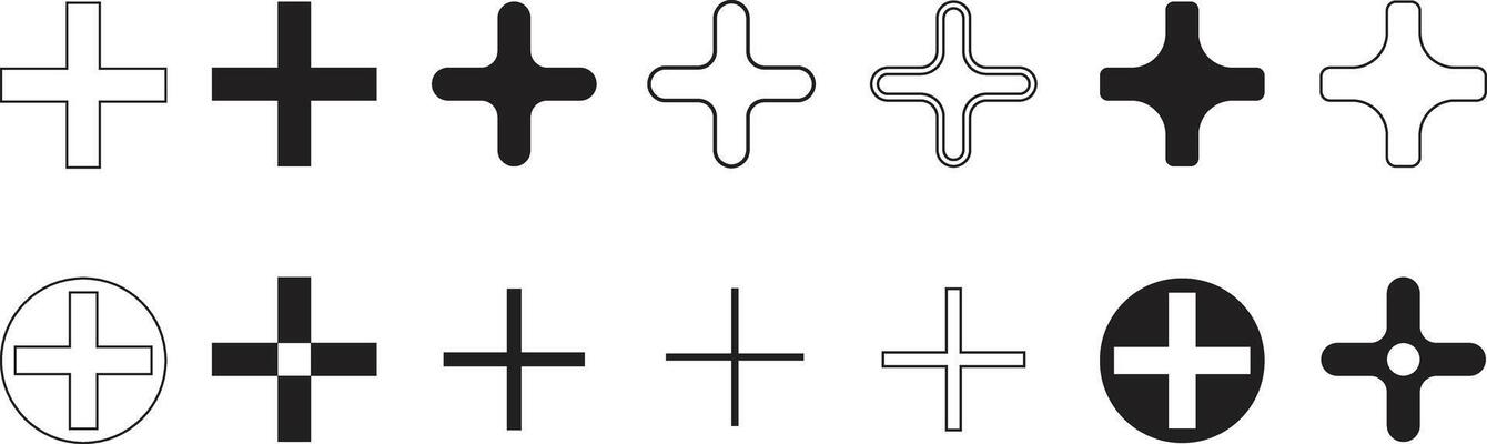 Collection of plus sign icons in different styles