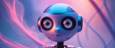 A robot with big eyes and a purple background photo