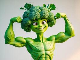 Incredible broccoli character flexing its muscular arms in a playful display photo