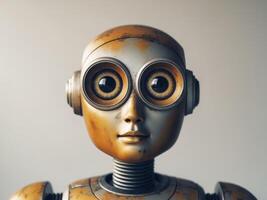 Face of retro style robot with large eyes. photo