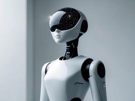 Advanced White Robot With Starry Visor Display photo