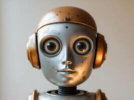 Face of retro style robot with large eyes photo