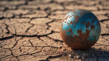 An old rusty egg sitting on the ground photo