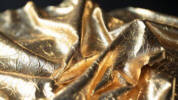 a close up of a gold foil textured background with a black background photo