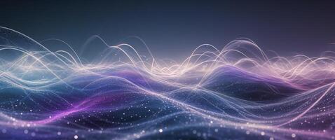 Abstract digital landscape with glowing lines and particles creating a cosmic flow effect photo