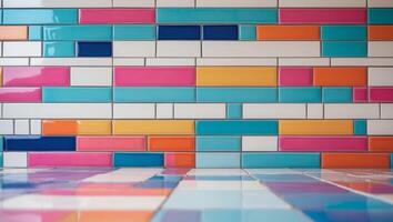 Colorful rectangular tile wall background. photo