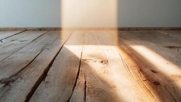a close up of a wooden floor with a light shining on it photo