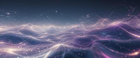 Abstract digital landscape with glowing lines and particles creating a cosmic flow effect. photo