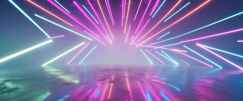 abstract neon background with rays and spotlights. photo