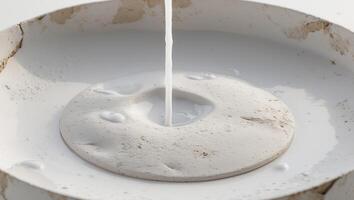 White Liquid Pouring onto Textured Circular Surface photo