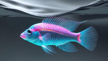 Exotic luminescent fish with electric blue and pink hues underwater photo