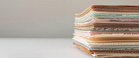 Stacked Assorted Sheets of Craft Paper in Various Textures and Tones. photo