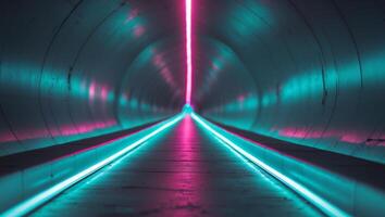 Futuristic Neon Tunnel with a Glowing Pathway. photo