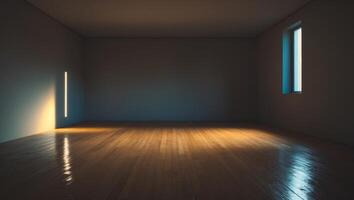 Empty room with wooden floor and light coming from the window photo