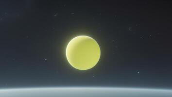 A yellow ball in space with stars in the background photo