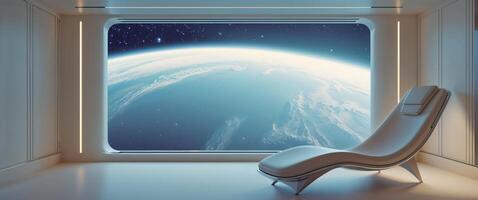 A chair and a window looking out on the earth photo
