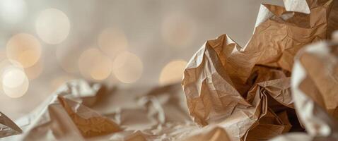 A pile of crumpled paper with a bokeh effect photo
