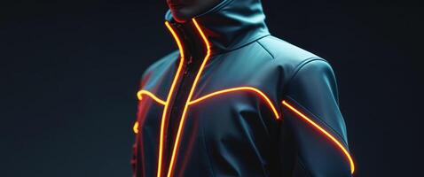 A man in a neon jacket with glowing neon lights photo