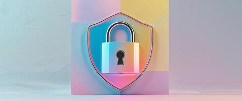 Colorful Digital Shield with Lock Symbol on Abstract Background photo
