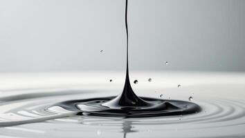 Abstract Black Liquid Drop Impacting Surface. photo
