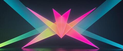 Glowing Geometric Shapes Floating in Futuristic Void of Darkness and Neon Lit Kaleidoscopic Design. photo