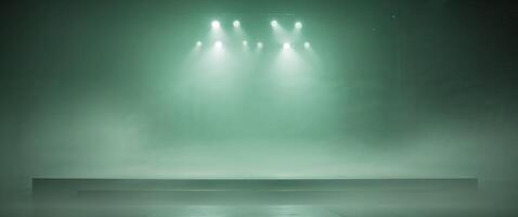 Stage with green lights and fog photo