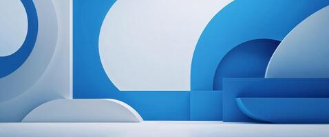 Blue and white abstract background with curved shapes photo