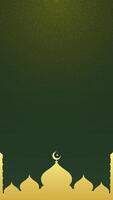Simple Luxurious Islamic Art Blank Vertical Background Featuring an Intricate Mandala Patterns and Mosque Silhouette In Dark Green And Gold Color Accents vector