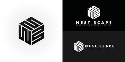 The sophisticated logo uniquely represents the initials NS through a striking geometric emblem perfectly tailored for Architecture and Interior Design businesses. vector